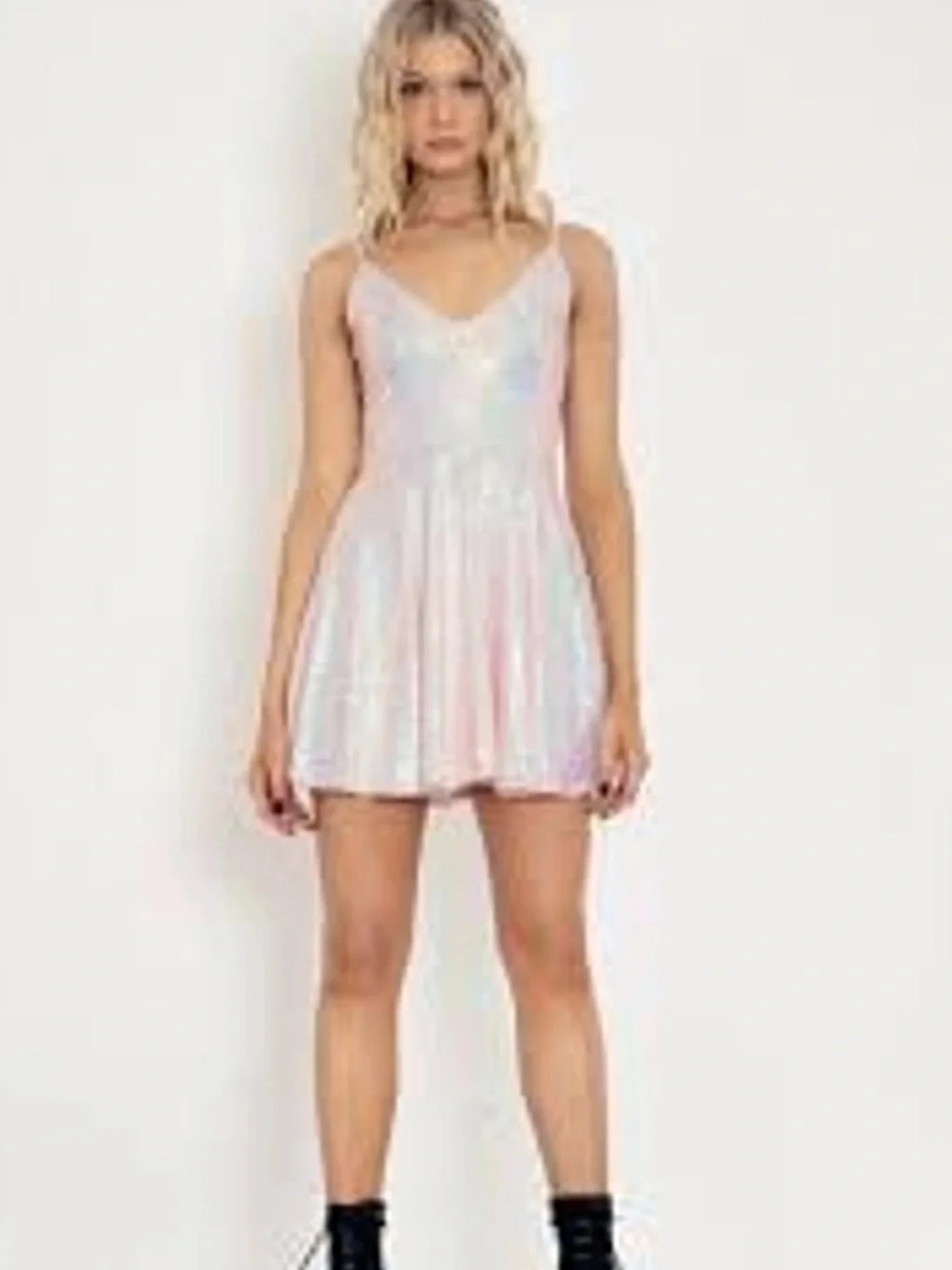 BlackMilk Sparkle Sparkle Blush Iridescent Sequin Skater Dress S *FLAWS/READ* - Picture 2 of 16